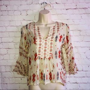 Lucky Brand Aztec Southwestern Sheer Bell‎ Sleeve